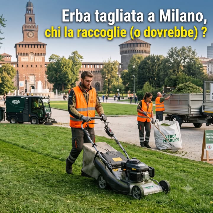 Erba tagliata non raccolta in un parco pubblico